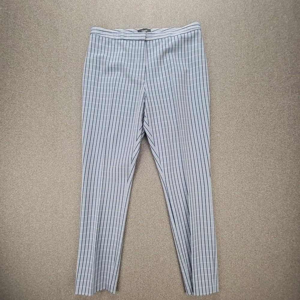 Theory Size 6 Bue Midnight Multi Screen Grid Viscose Classic Skinny Ankle Pants